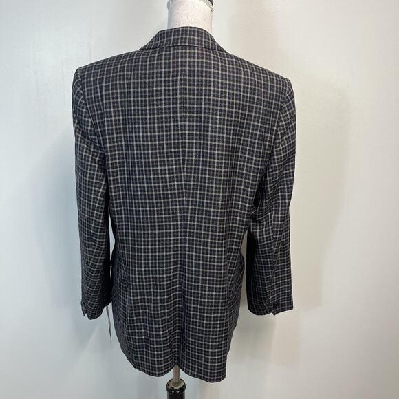 Vintage Jones New York Blazer Jacket size 16 Navy Blue Taupe Plaid 90's Y2K - Picture 7 of 8